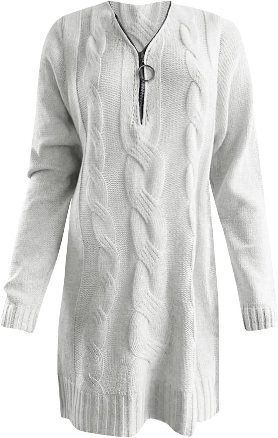Womens Cable Knit Sweater Dress Half Zip Long Sleeve Sexy Bodycon Mock Neck Chunky Mini Knitted Bodycon Dresses