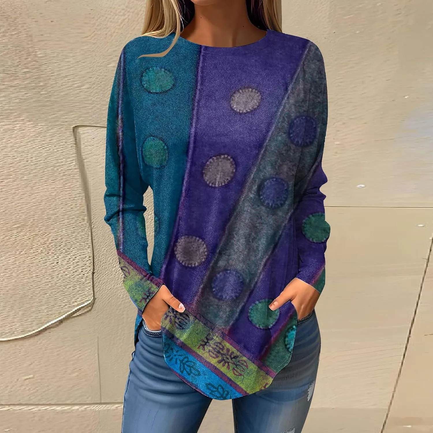 Womens Long Sleeve Chiffon Blouses for Leggings Casual Sweatshirts Casual Pleats Gradient Printing Shirts for Work