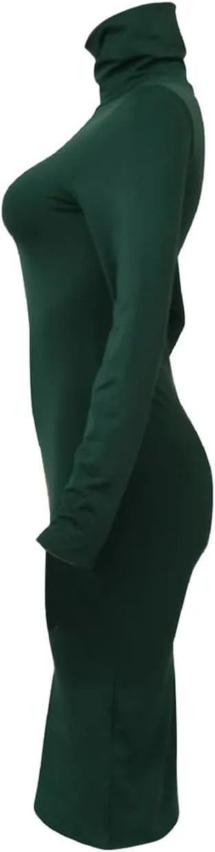 Women's Long Sleeve Turtleneck Dresses 2024 Trendy Sexy Basic Mock Neck Midi Dresses Holiday Party Bodycon Pencil Dress
