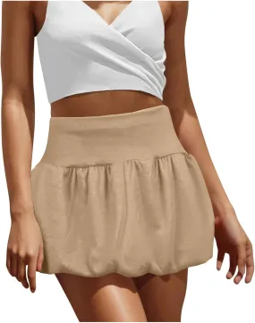 Womens Pleated Bubble Skirt Y2K Elastic High Waisted Puffy Mini Skirts 2025 Summer Casual Streetwear Athletic Dress