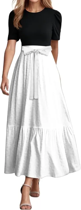 Women's Plus Size Maxi Dress Summer Half Lantern Sleeve Square Neck Smocked Flowy A-Line Elegant Wedding Guest Dresses