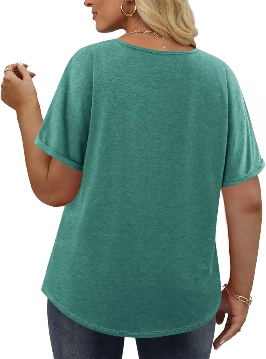 Womens Plus Size Tops Casual V Neck Short Sleeve Casual T Shirts Dressy Front Pleated Loose Basic Tunic Tees
