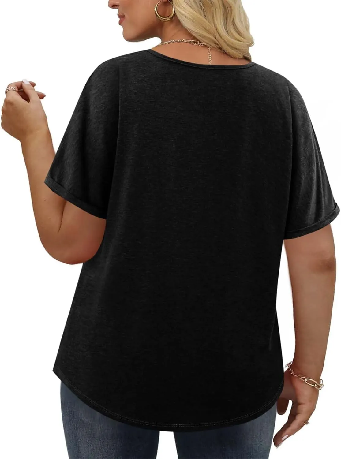 Womens Plus Size Tops Casual V Neck Short Sleeve Casual T Shirts Dressy Front Pleated Loose Basic Tunic Tees