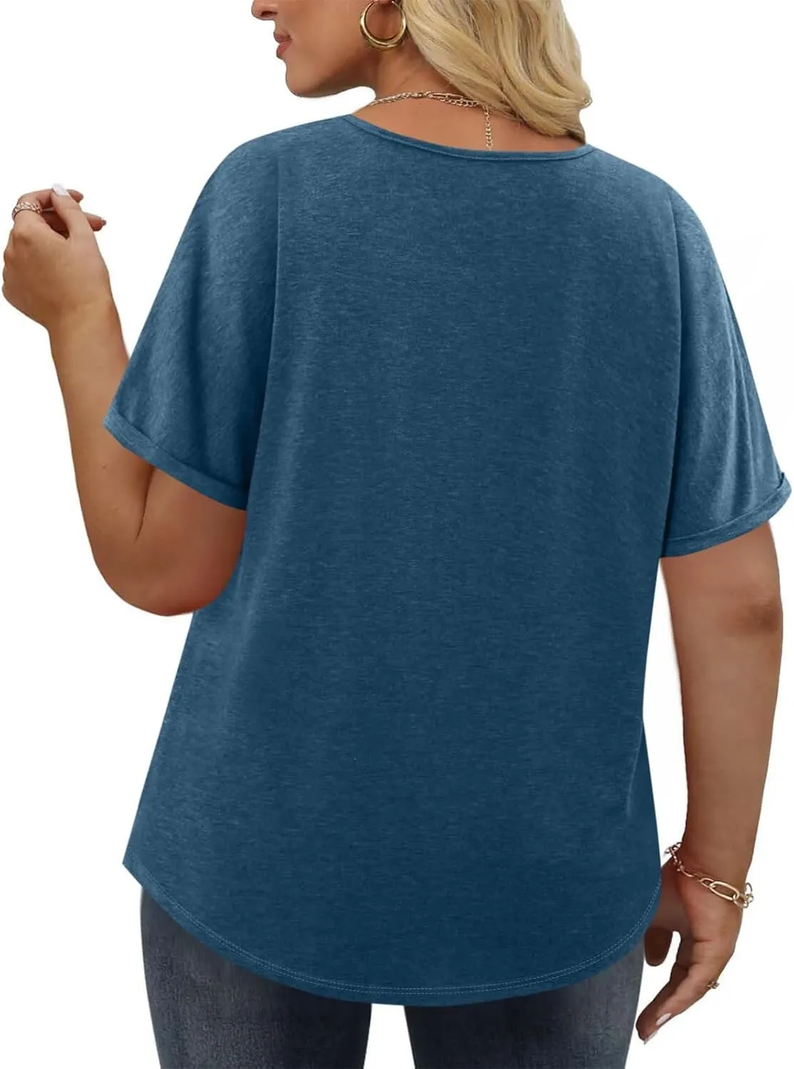 Womens Plus Size Tops Casual V Neck Short Sleeve Casual T Shirts Dressy Front Pleated Loose Basic Tunic Tees