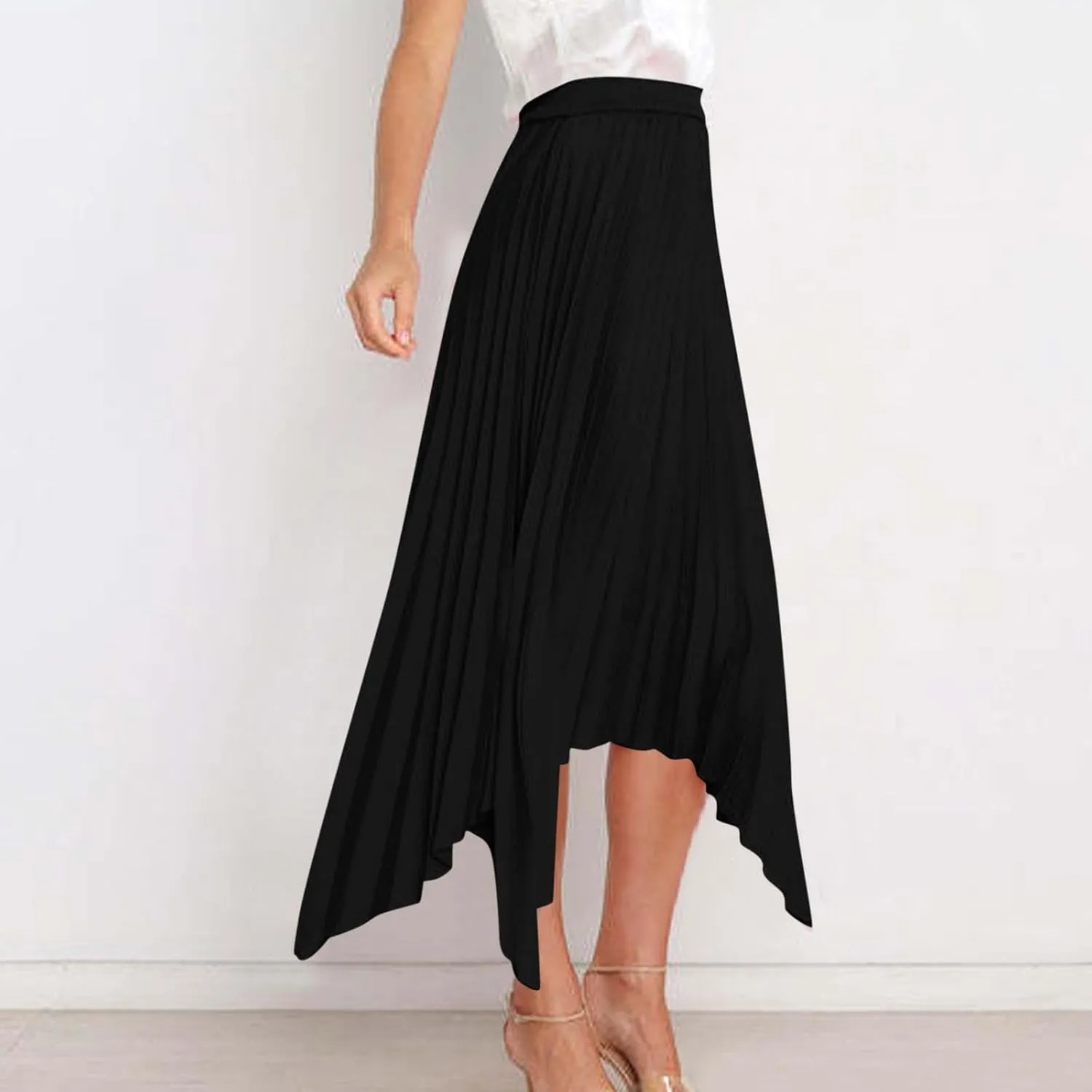 Women's Solid Color High Waisted Midi Skirt, Ruched Casual Irregular Hem Trendy Clothes Summer Going Out Casual Skirts