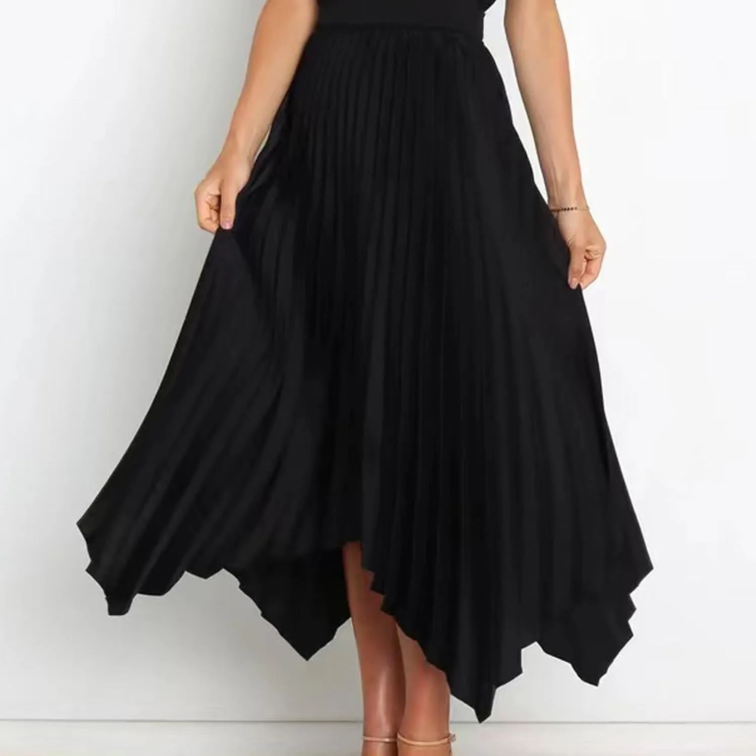 Women's Solid Color High Waisted Midi Skirt, Ruched Casual Irregular Hem Trendy Clothes Summer Going Out Casual Skirts