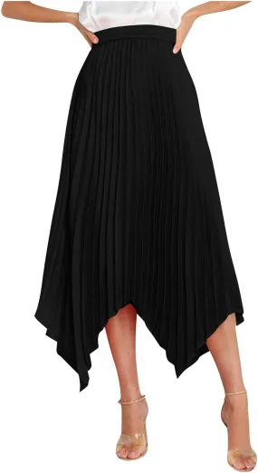 Women's Solid Color High Waisted Midi Skirt, Ruched Casual Irregular Hem Trendy Clothes Summer Going Out Casual Skirts