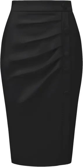 Women's Wear to Work Pencil Skirt Elastic High Waist Ruched Bodycon Midi Skirts