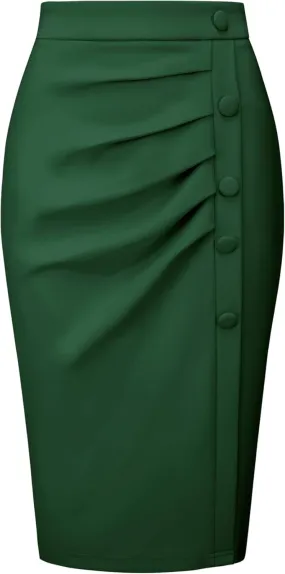 Women's Wear to Work Pencil Skirt Elastic High Waist Ruched Bodycon Midi Skirts