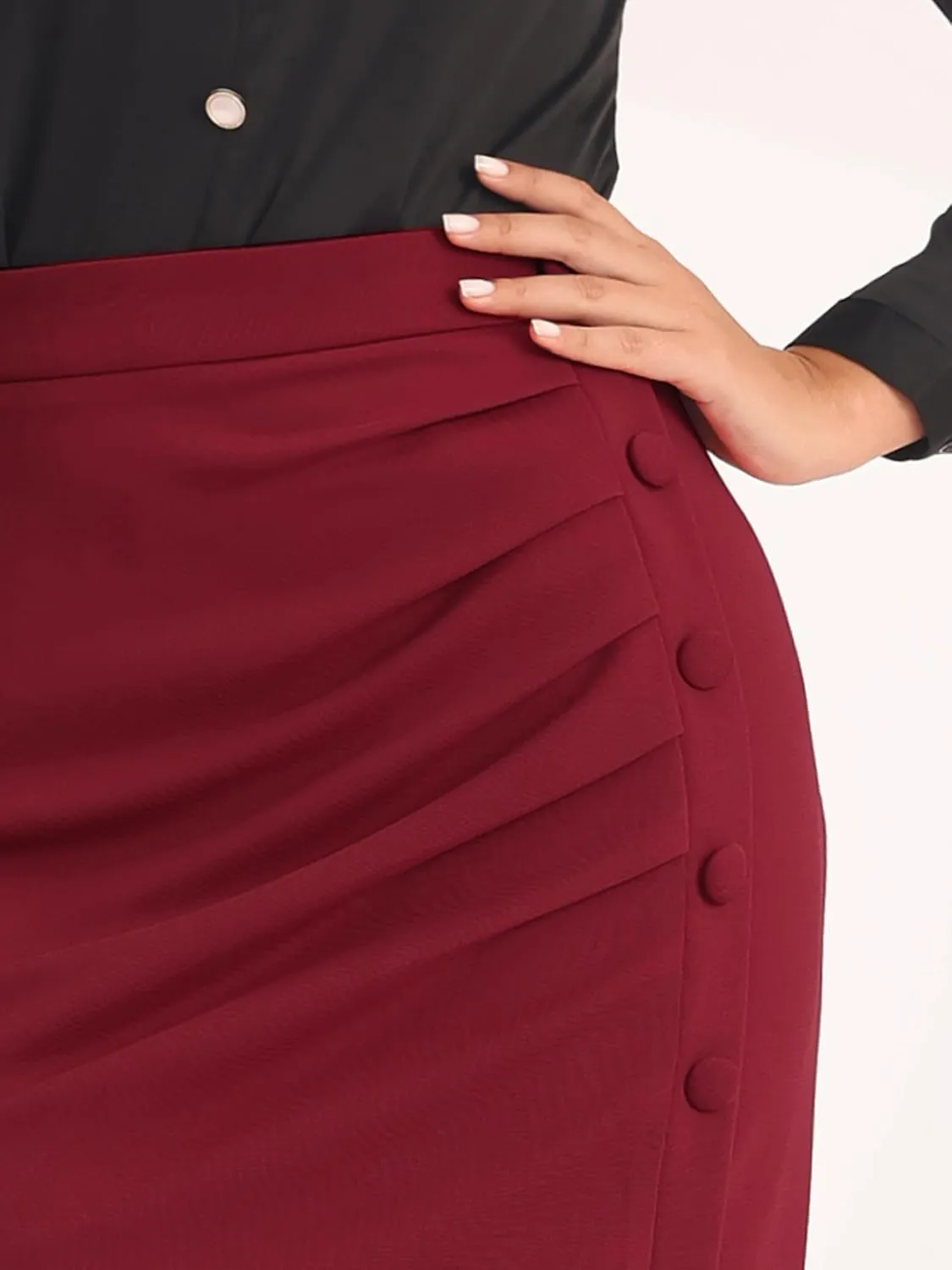 Women's Wear to Work Pencil Skirt Elastic High Waist Ruched Bodycon Midi Skirts