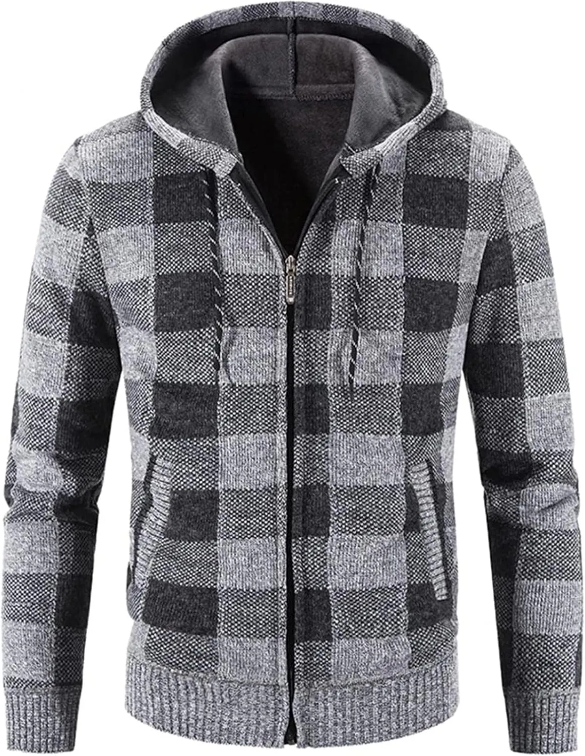 Ymosrh Mens Jackets Fashion Men's Leisure Long Sleeve Warm Plaid Printing Hooded Jacket Top Jackets Casual Stylish