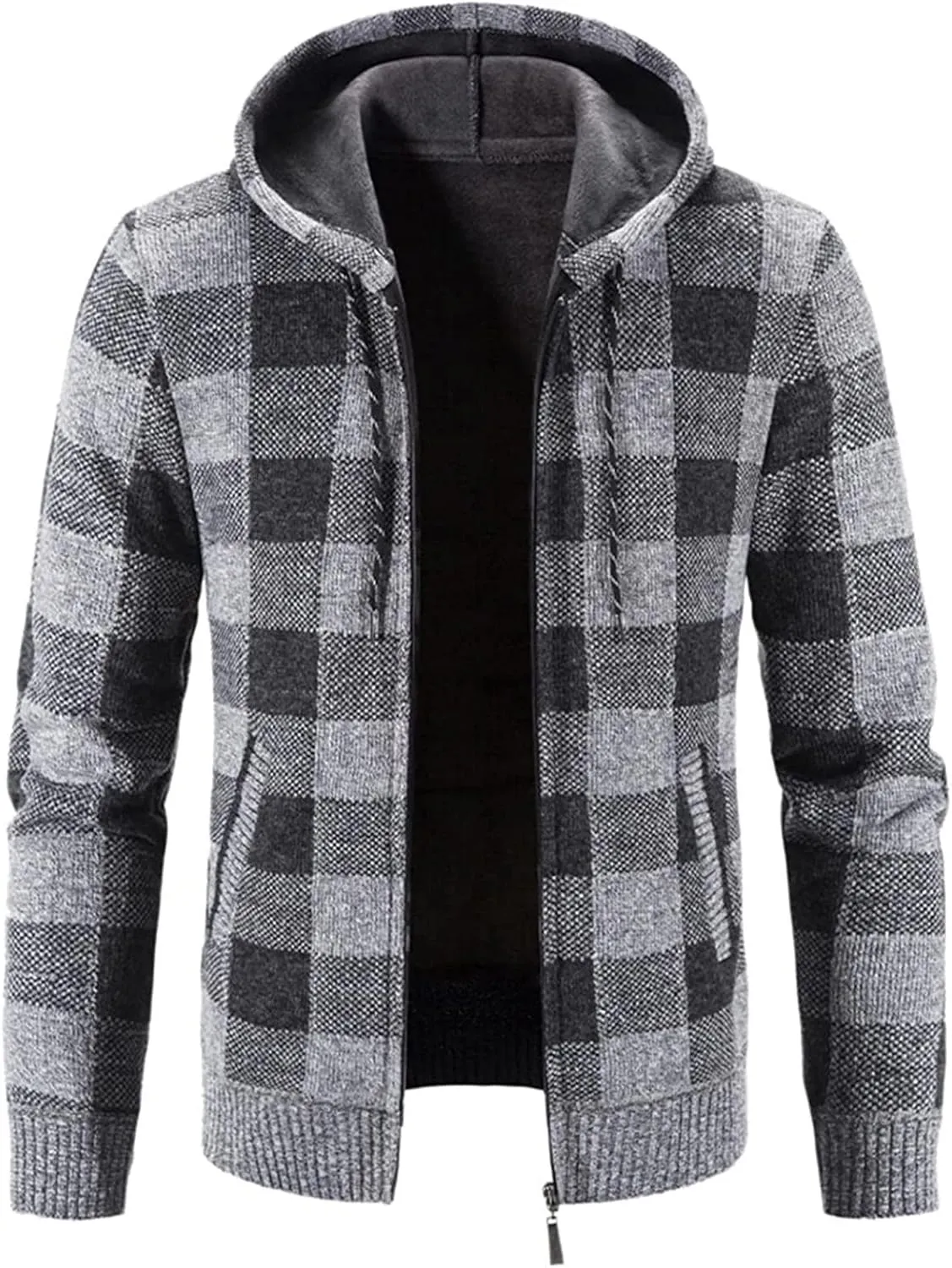 Ymosrh Mens Jackets Fashion Men's Leisure Long Sleeve Warm Plaid Printing Hooded Jacket Top Jackets Casual Stylish