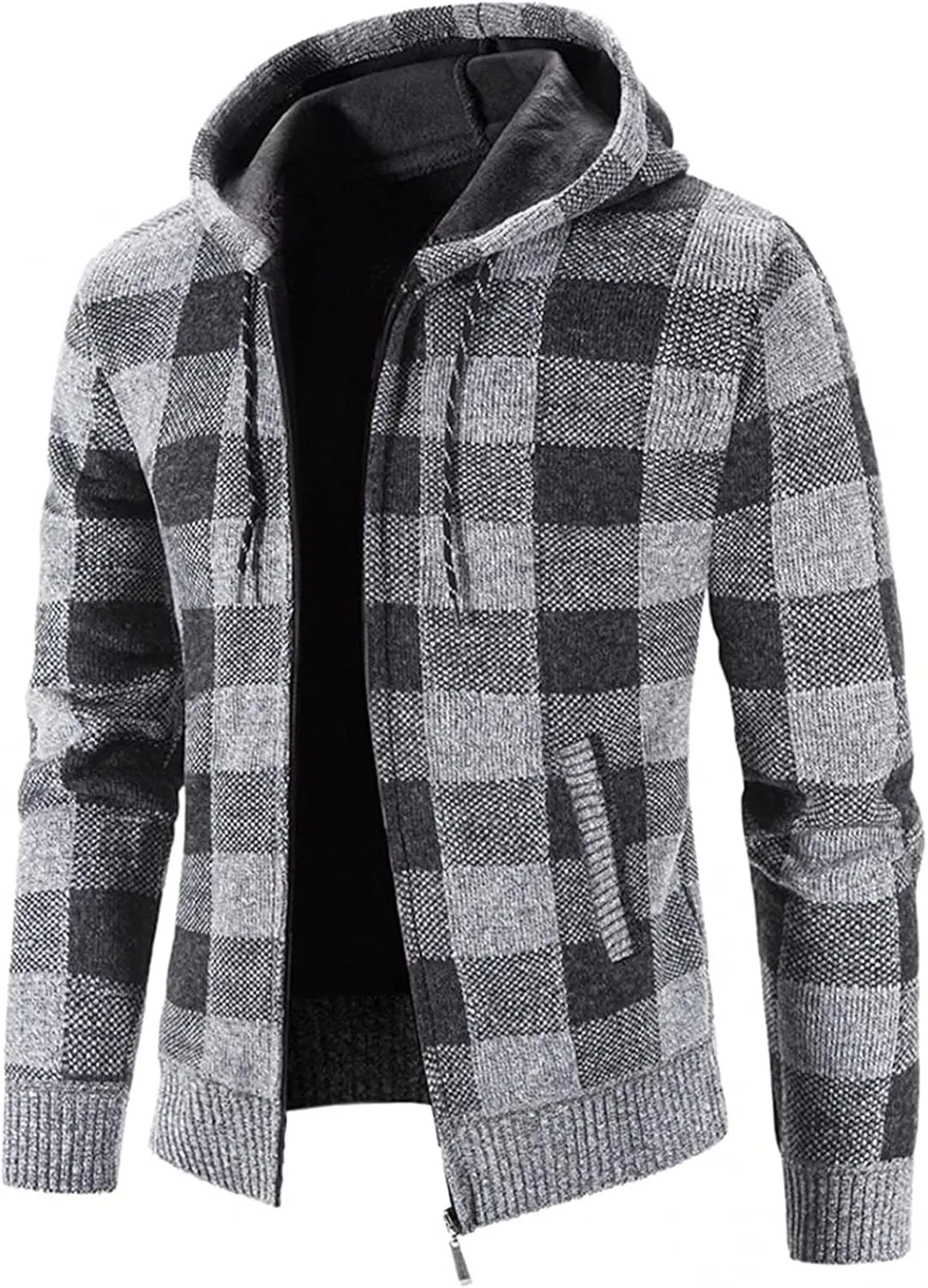 Ymosrh Mens Jackets Fashion Men's Leisure Long Sleeve Warm Plaid Printing Hooded Jacket Top Jackets Casual Stylish