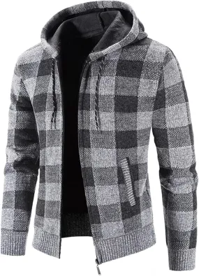 Ymosrh Mens Jackets Fashion Men's Leisure Long Sleeve Warm Plaid Printing Hooded Jacket Top Jackets Casual Stylish