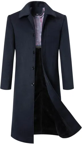 Zeiyignr Men's Wool Blend Long Pea Coat Notched Collar Single Breasted Overcoat Warm Winter Trench Coat Solid Business Jacket