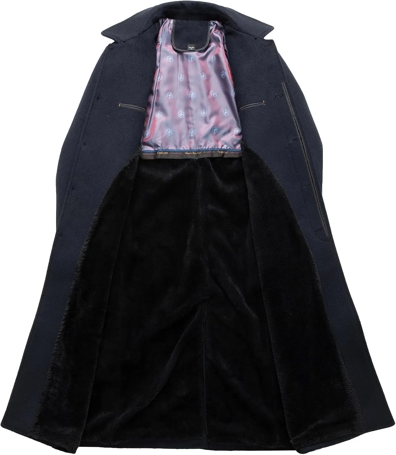 Zeiyignr Men's Wool Blend Long Pea Coat Notched Collar Single Breasted Overcoat Warm Winter Trench Coat Solid Business Jacket