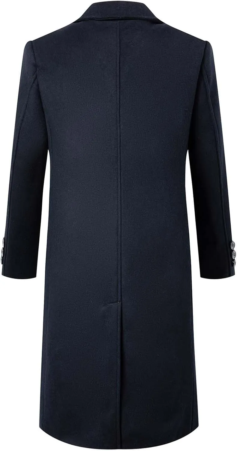 Zeiyignr Men's Wool Blend Long Pea Coat Notched Collar Single Breasted Overcoat Warm Winter Trench Coat Solid Business Jacket